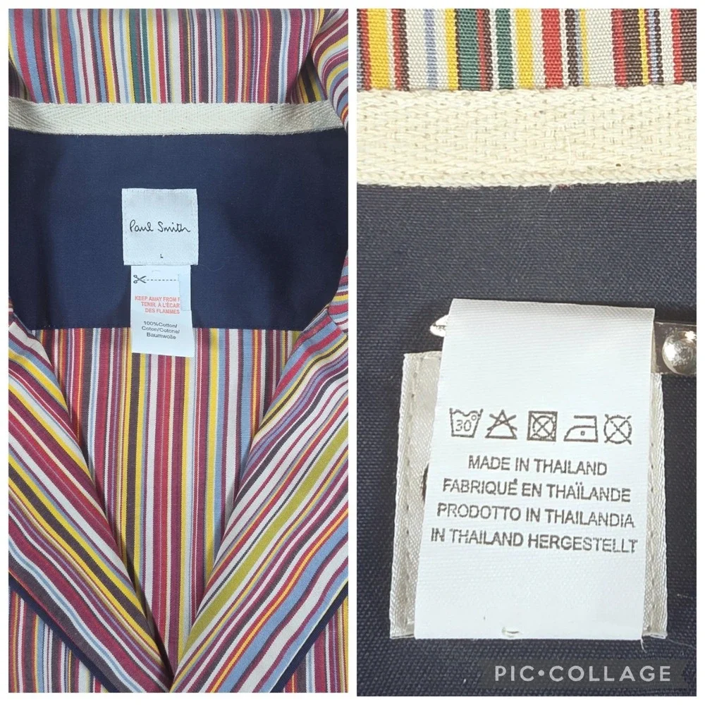 Paul Smith Men's L 2pc Striped Cotton Pajama Set Long Sleeve Button Pockets